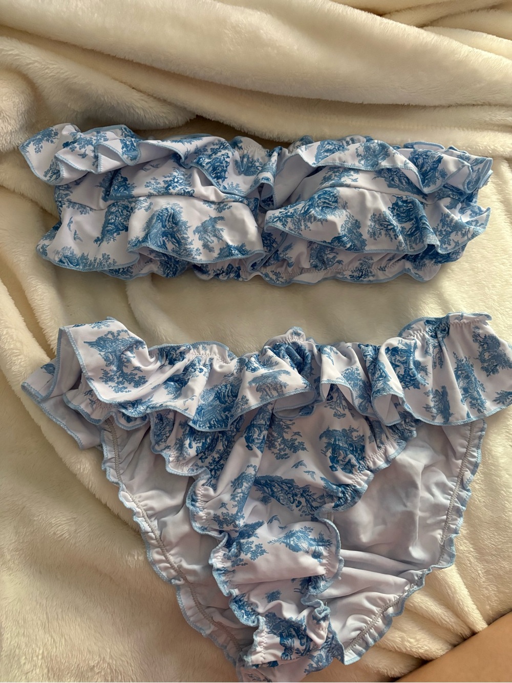 Ruffle Bikini Set in Light Blue Toile - XL